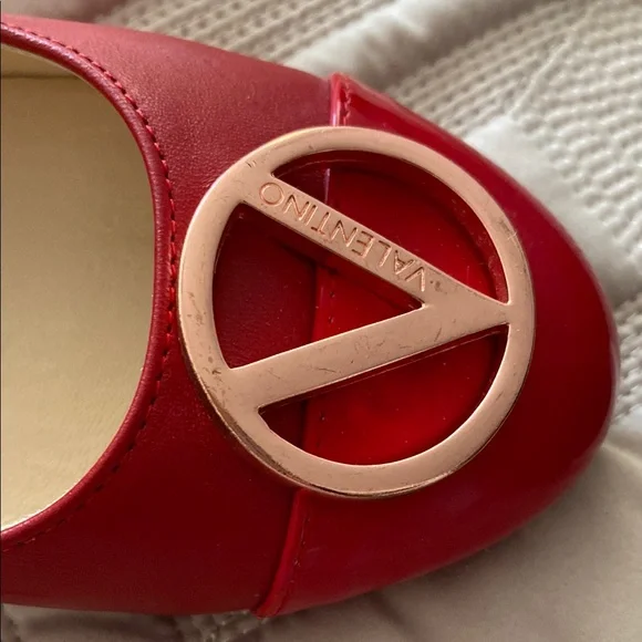Valentino Red Flats with Suede Finish and Logo Embellishment - Picture 2 of 4